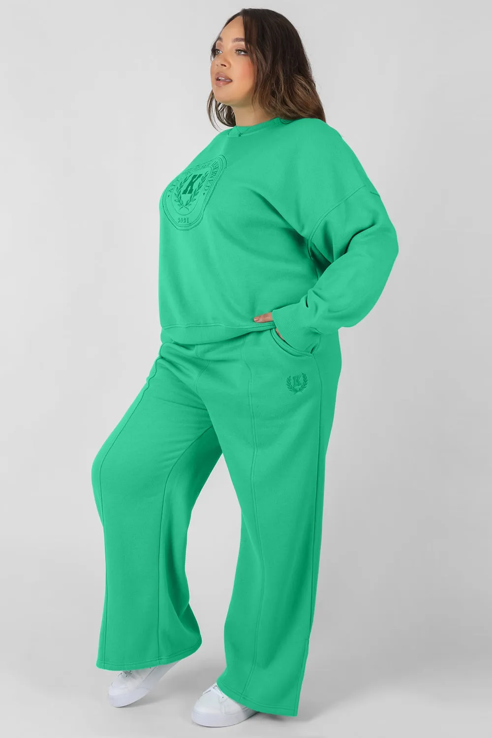 Curve Kaiia Tonal Embroidered Joggers Green sold by Public Desire