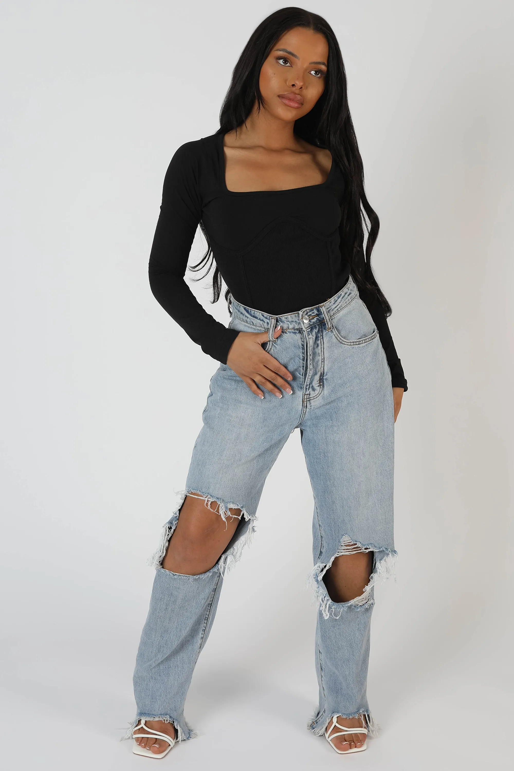 Underbust Seam Square Neck Bodysuit Black sold by Public Desire product image thumbnail 3