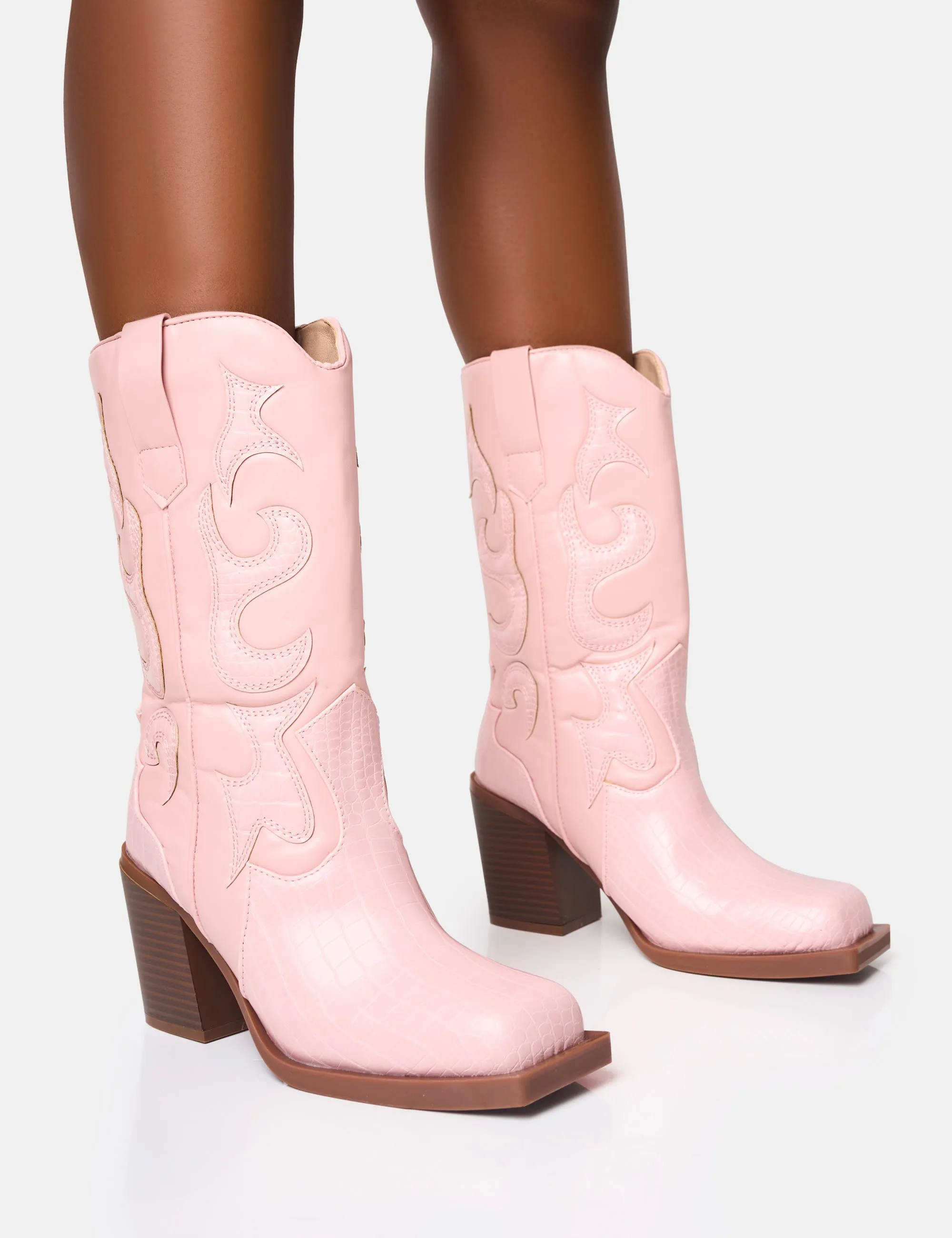 Texas Pink Western Block Heel Ankle Boots sold by Public Desire product image thumbnail 2