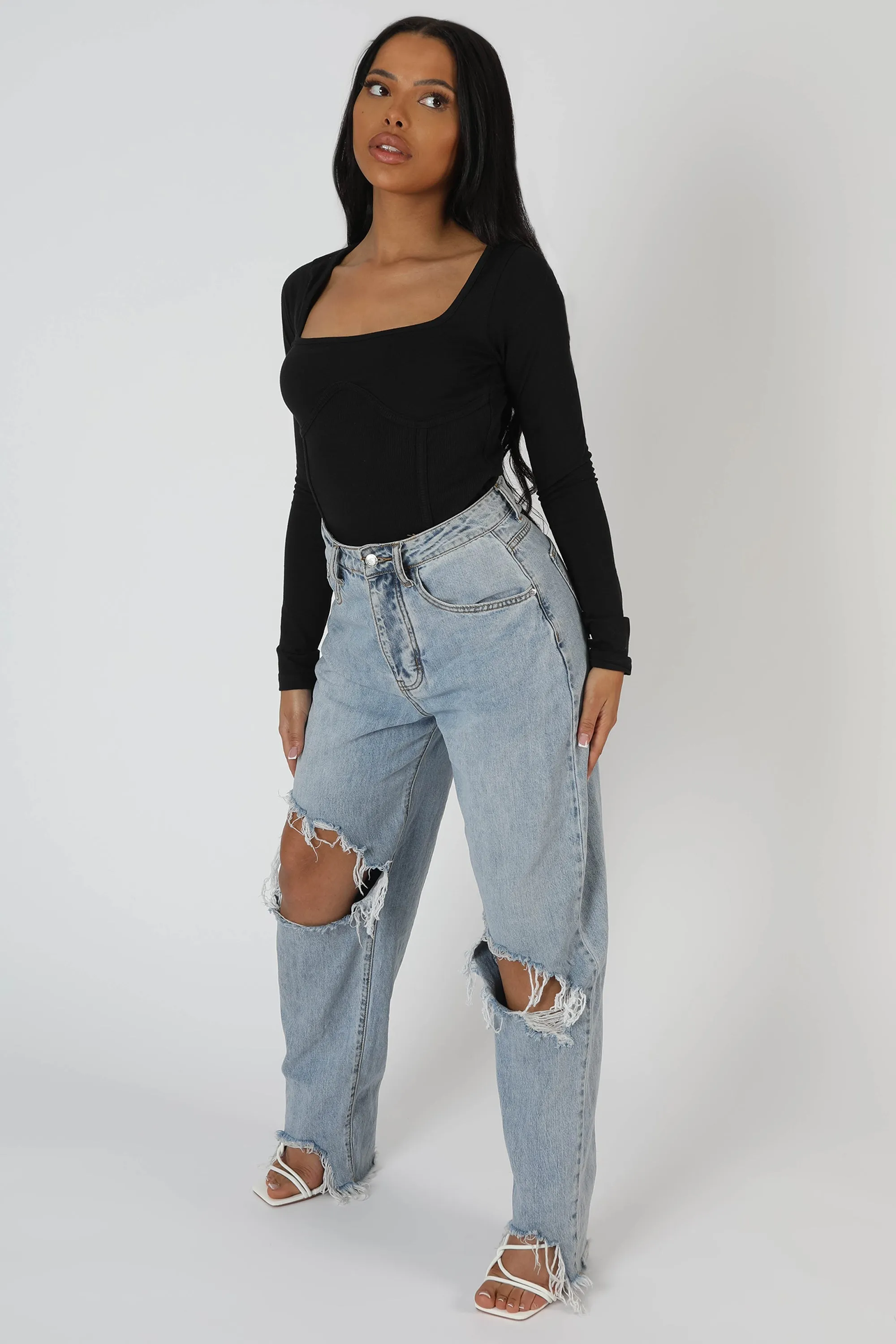 Underbust Seam Square Neck Bodysuit Black sold by Public Desire product image thumbnail 5