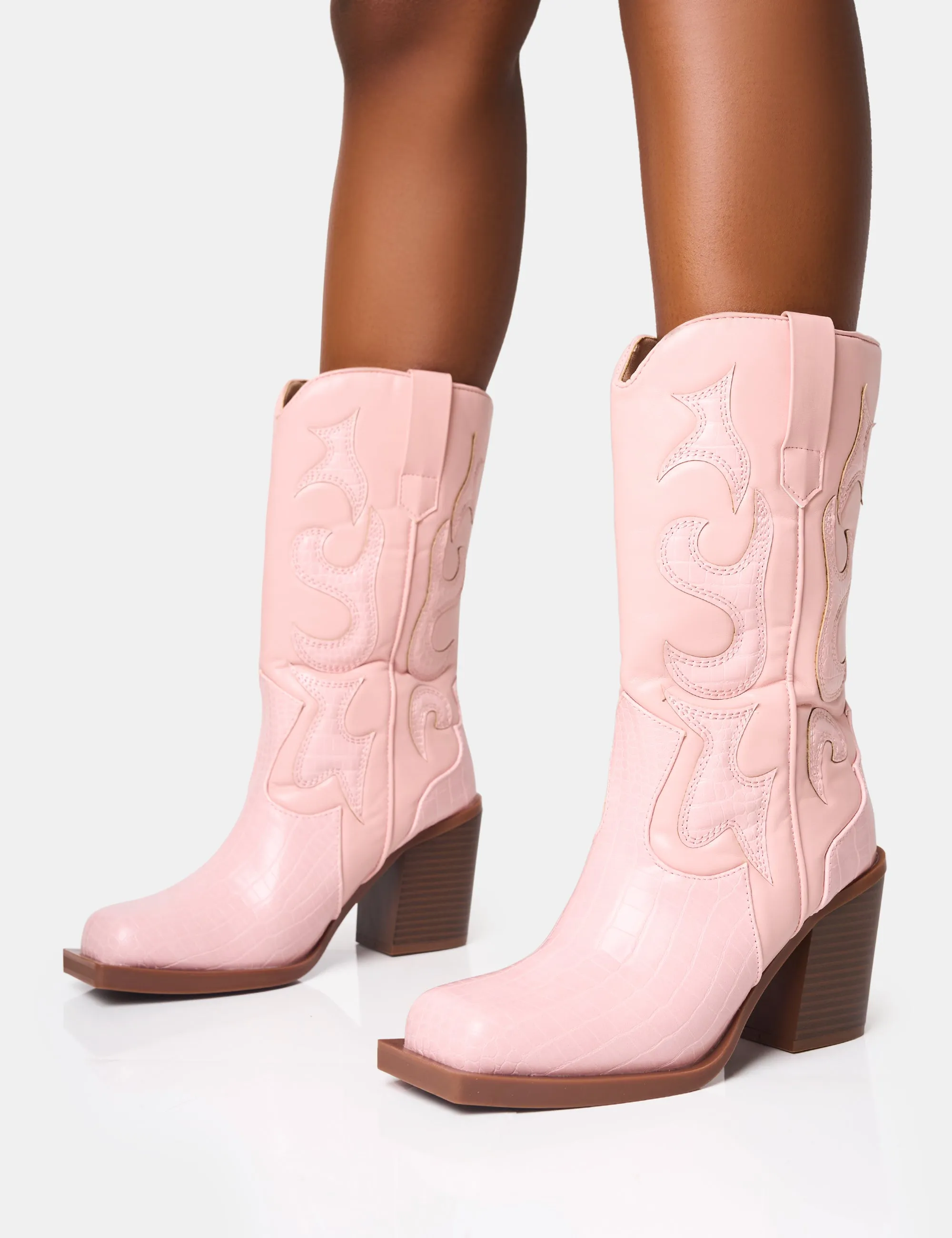 Texas Pink Western Block Heel Ankle Boots sold by Public Desire product image thumbnail 3