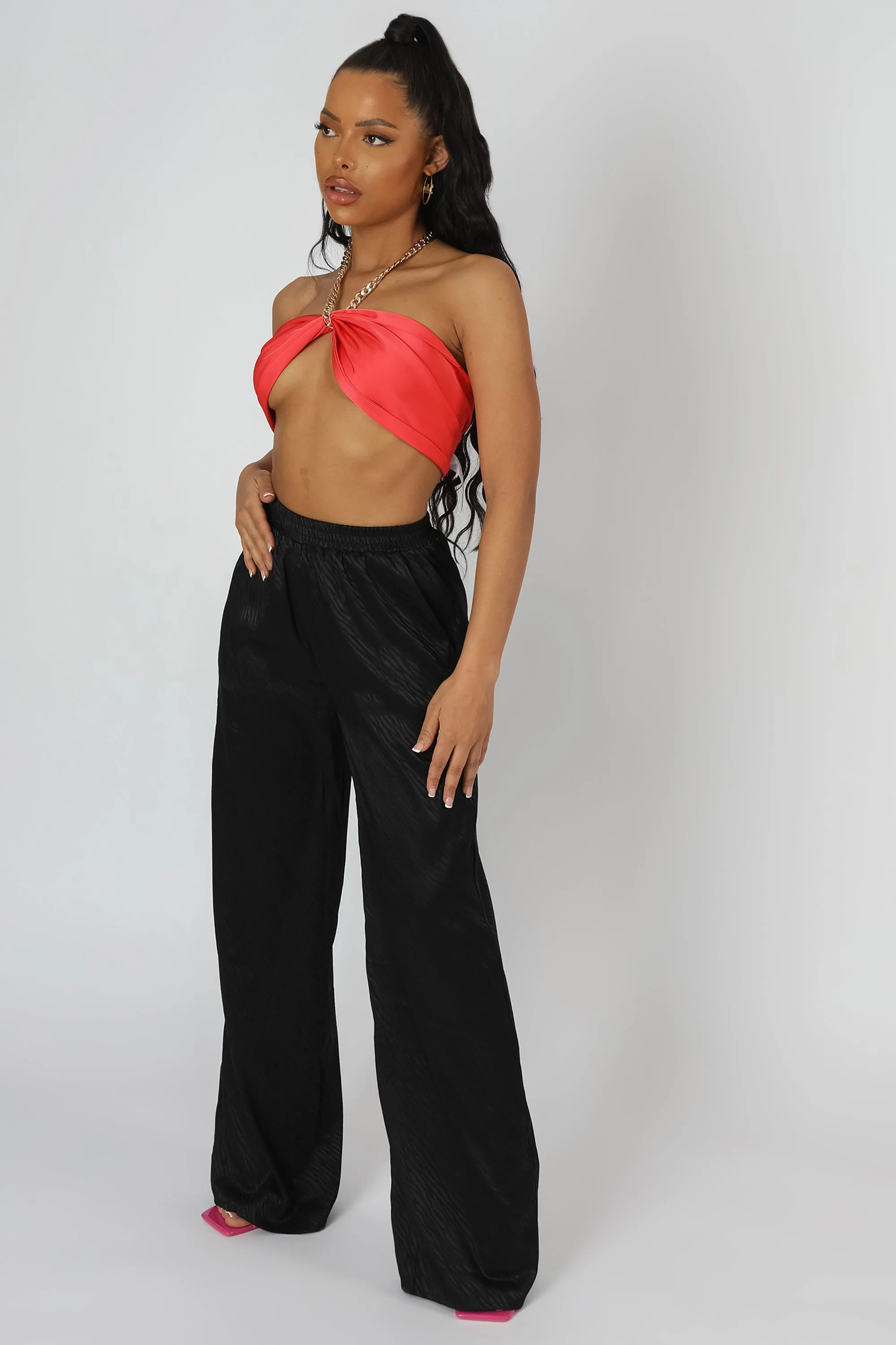 Satin Zebra Print Wide Leg Trousers Black sold by Public Desire product image thumbnail 3