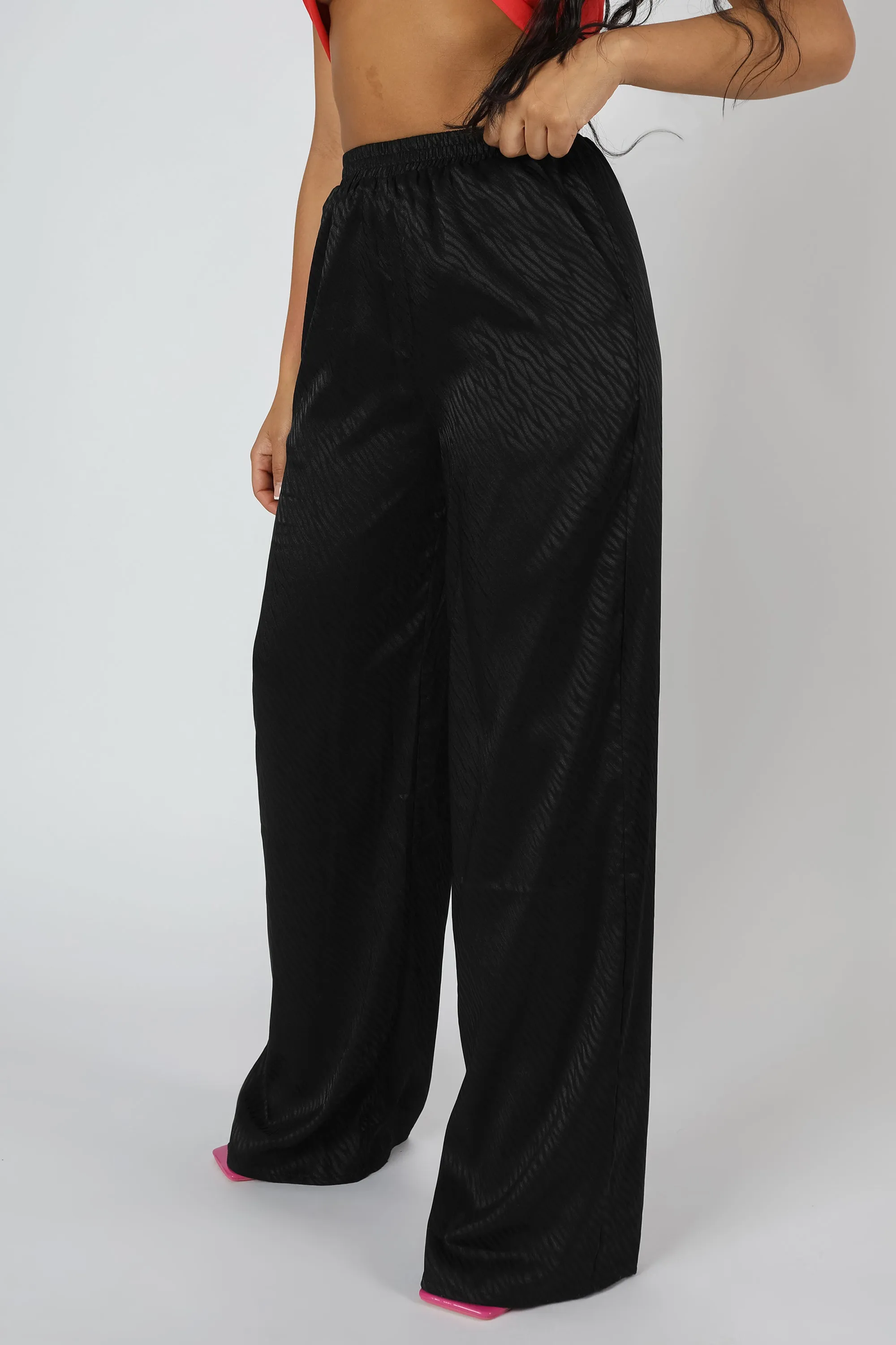 Satin Zebra Print Wide Leg Trousers Black sold by Public Desire product image thumbnail 4