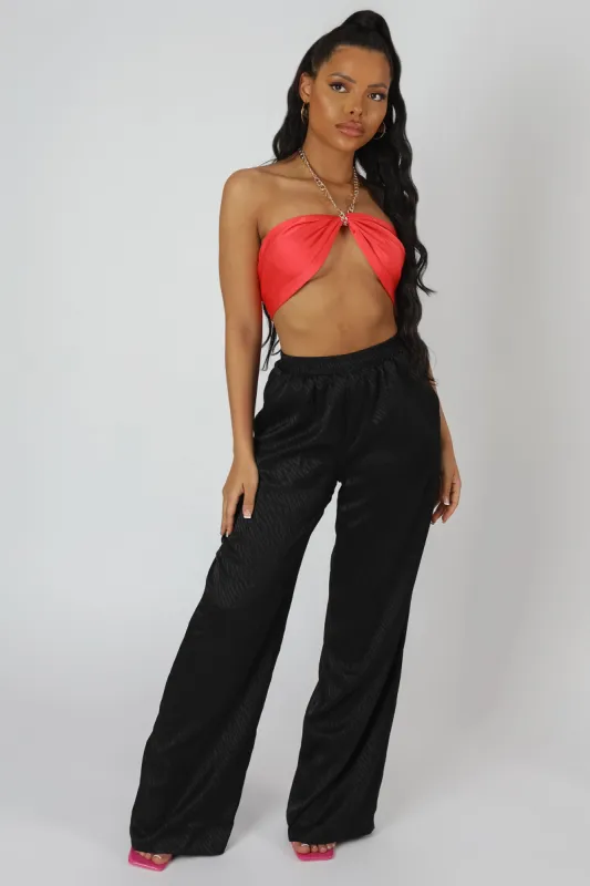 Satin Zebra Print Wide Leg Trousers Black sold by Public Desire