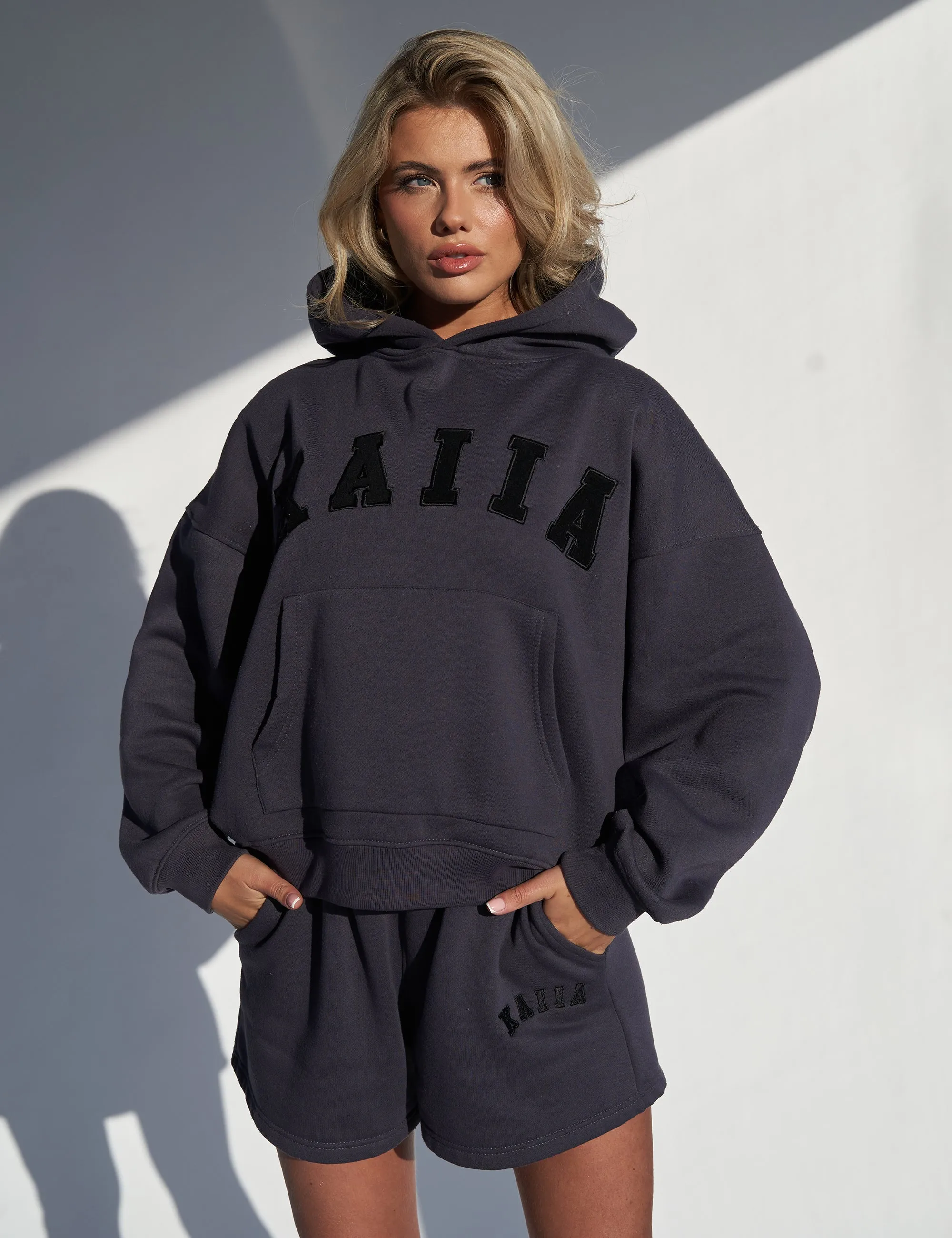 Kaiia Slogan Oversized Hoodie Dark Grey sold by Public Desire