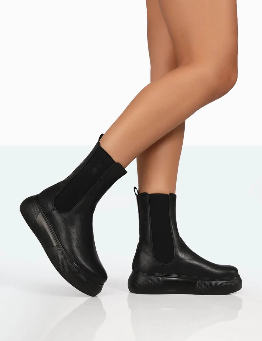 Pisa Black Pu Chunky Rubber Sole Chelsea Boots sold by Public Desire
