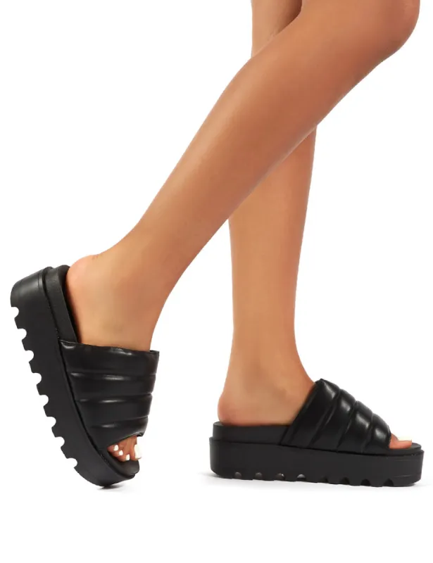 Codie Black PU Chunky Platform Sliders made by Public Desire