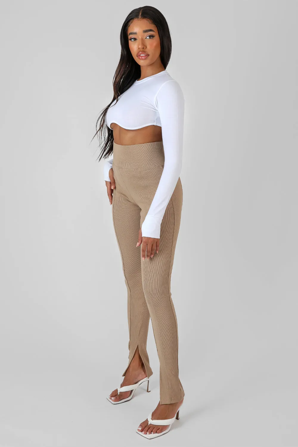 Split Hem Ribbed Legging Camel sold by Public Desire product image thumbnail 4