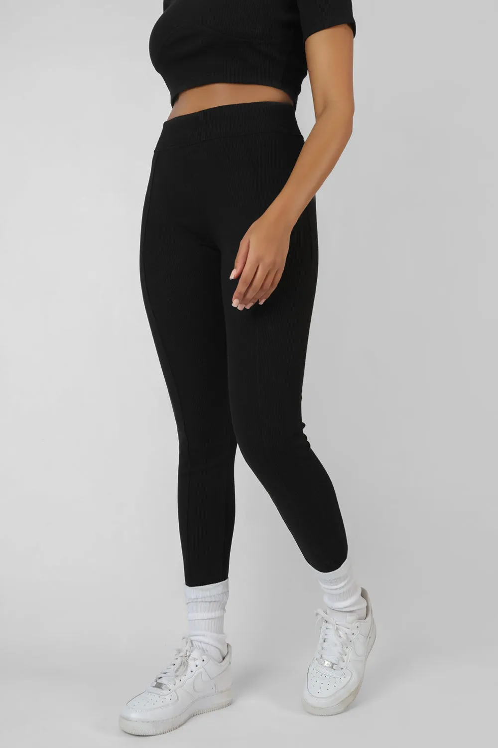 Athleisure Seam Front Ribbed Leggings Black sold by Public Desire product image thumbnail 4
