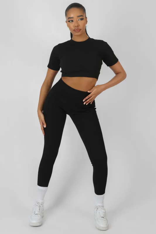 Athleisure Seam Front Ribbed Leggings Black sold by Public Desire