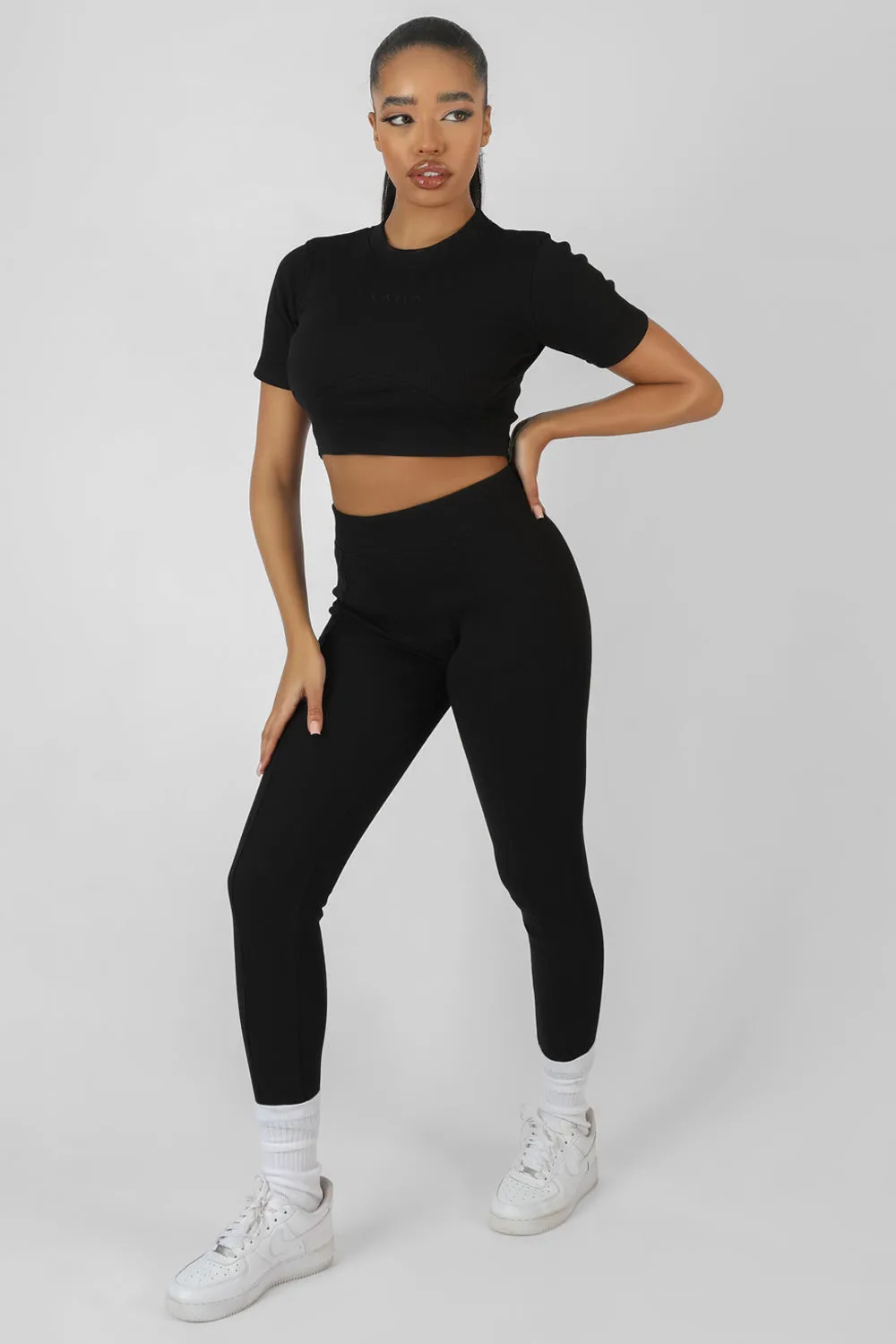 Athleisure Seam Front Ribbed Leggings Black sold by Public Desire product image thumbnail 2