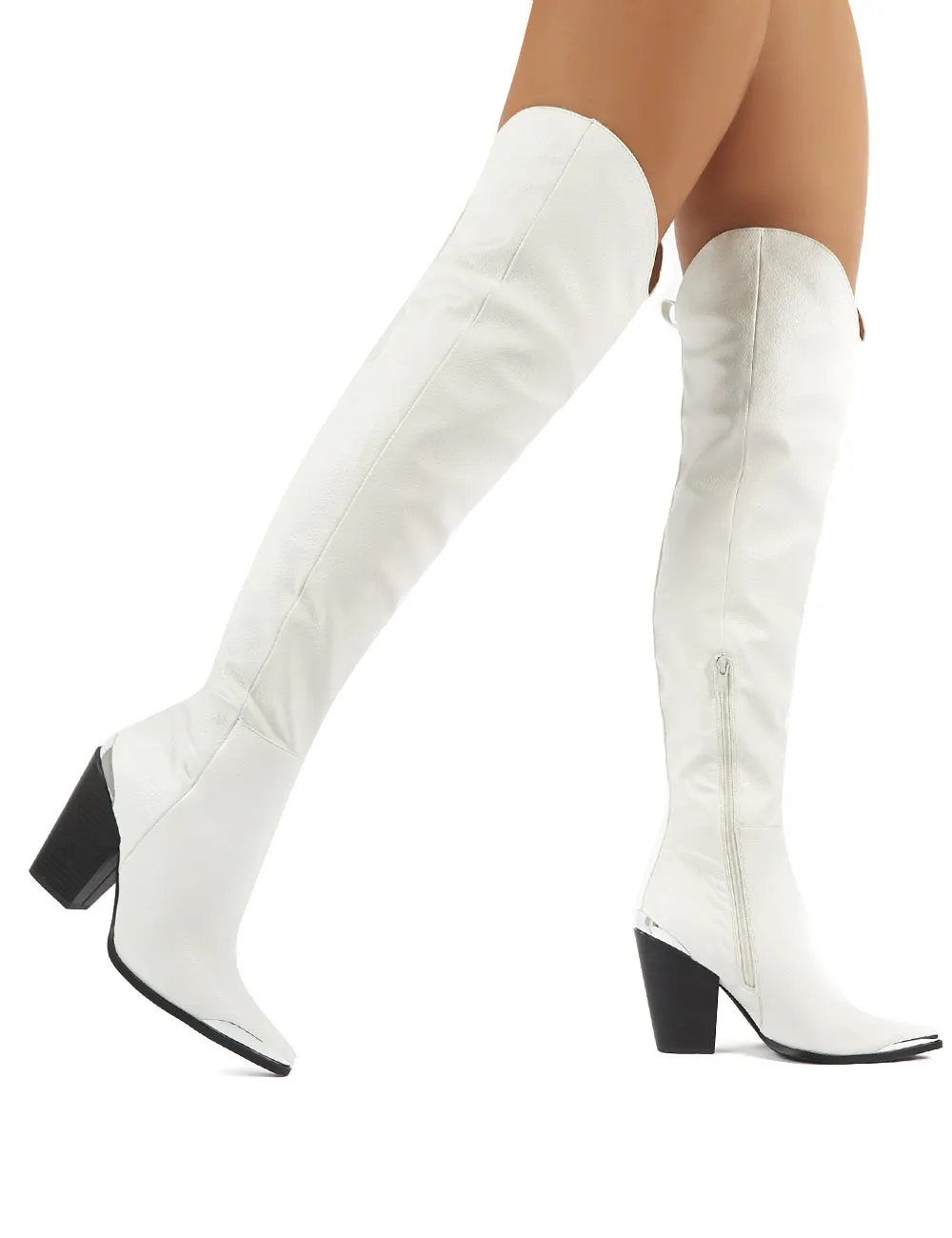 Honor White Western Block Heeled Knee High Boots sold by Public Desire product image thumbnail 4