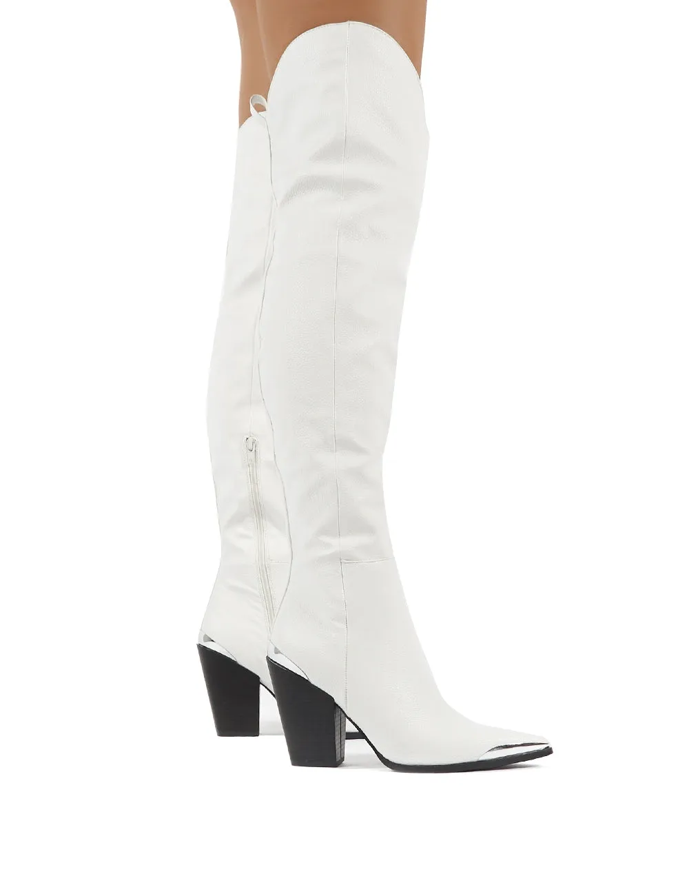 Honor White Western Block Heeled Knee High Boots sold by Public Desire product image thumbnail 3
