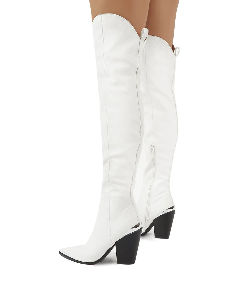 Honor White Western Block Heeled Knee High Boots sold by Public Desire product image thumbnail 2