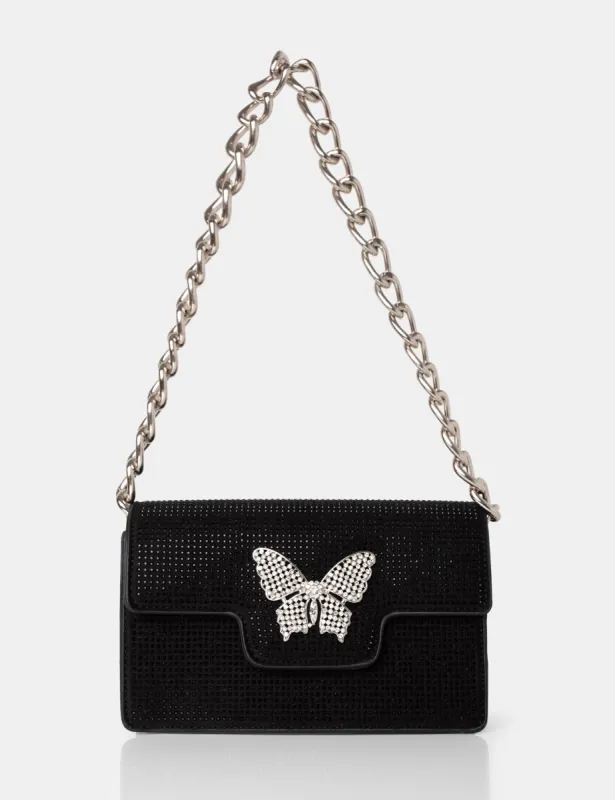 The Butterfly Black Diamante Shoulder Bag sold by Public Desire