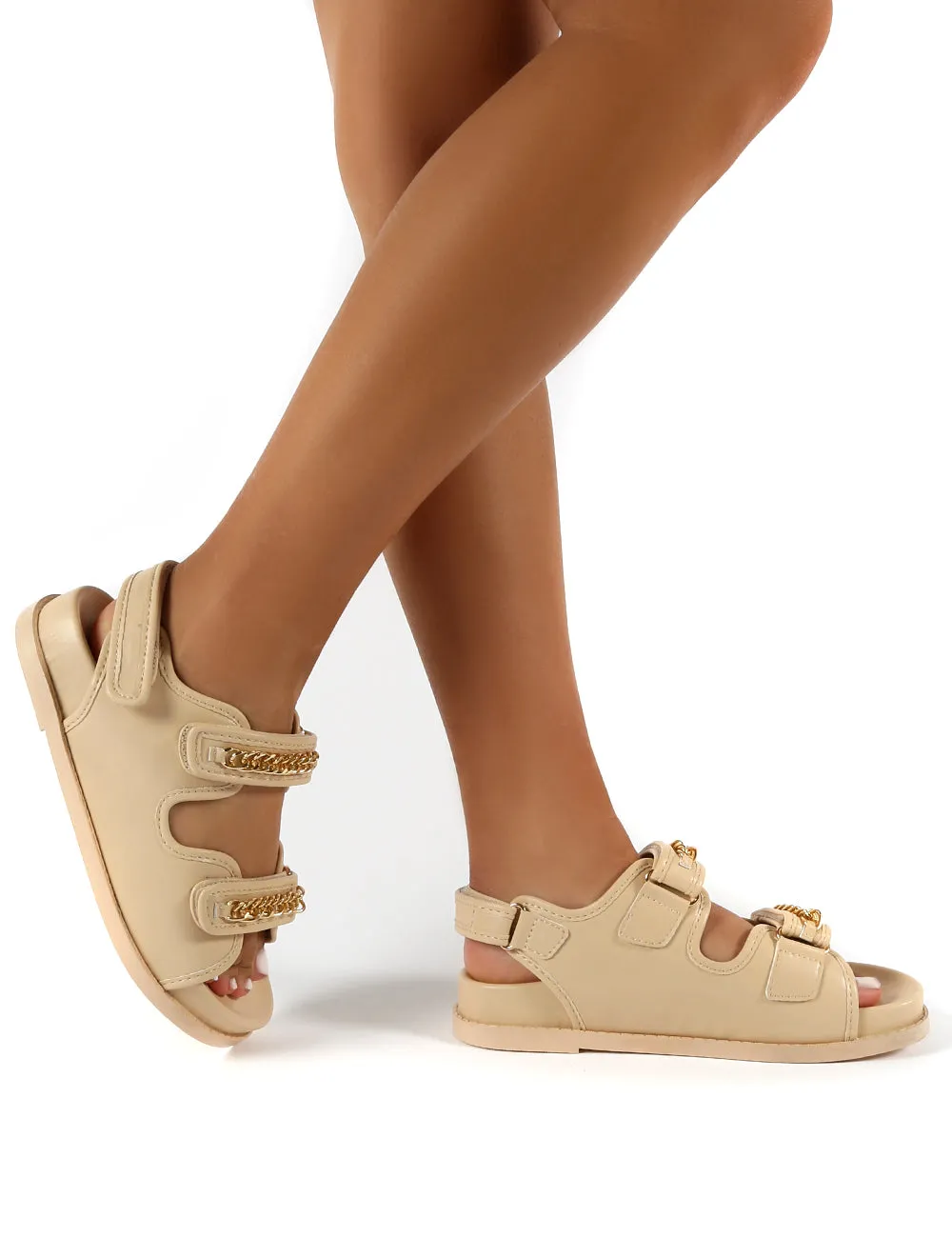 Ellis Wide Fit Nude PU Chain Detail Flat Sandal sold by Public Desire product image thumbnail 4