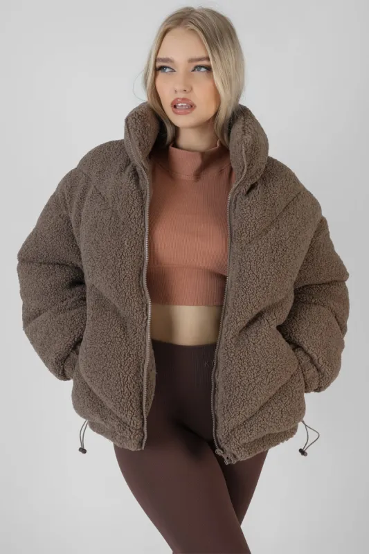 Borg Puffer Jacket Taupe sold by Public Desire