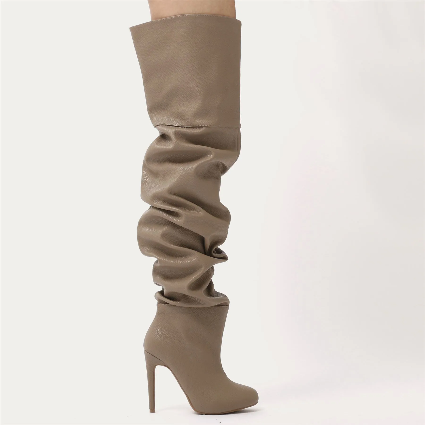Ciara Over The Knee Slouch Boots in Taupe sold by Public Desire product image thumbnail 4