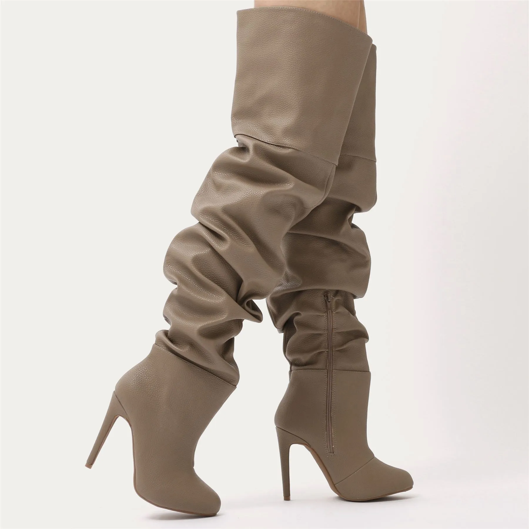 Ciara Over The Knee Slouch Boots in Taupe sold by Public Desire