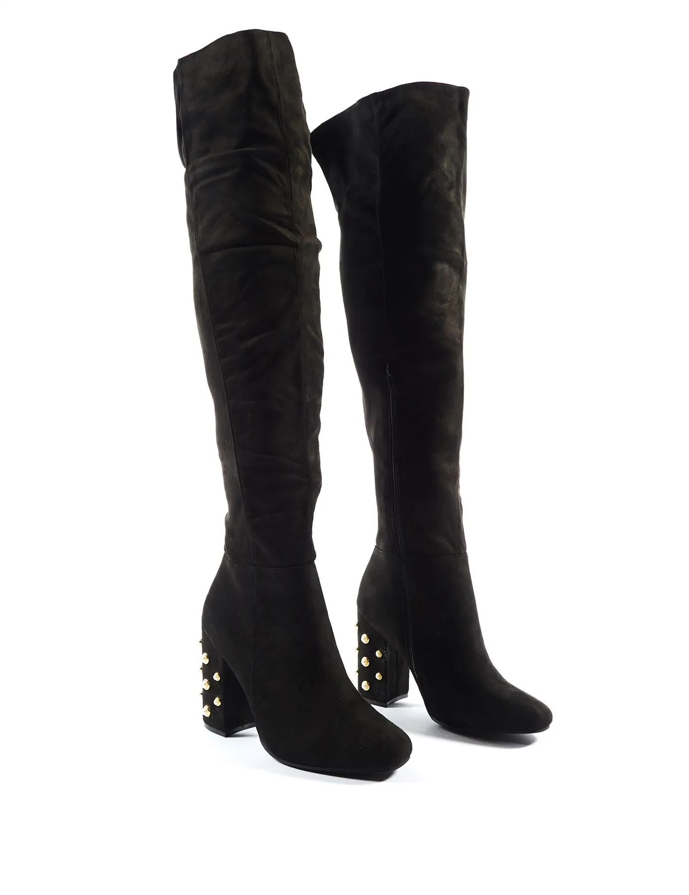 Devoted Pearl Block Heel Over The Knee Boots in Black Faux Suede sold by Public Desire product image thumbnail 2