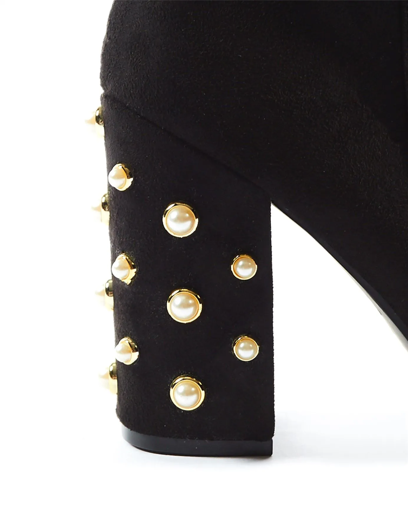 Devoted Pearl Block Heel Over The Knee Boots in Black Faux Suede sold by Public Desire product image thumbnail 3