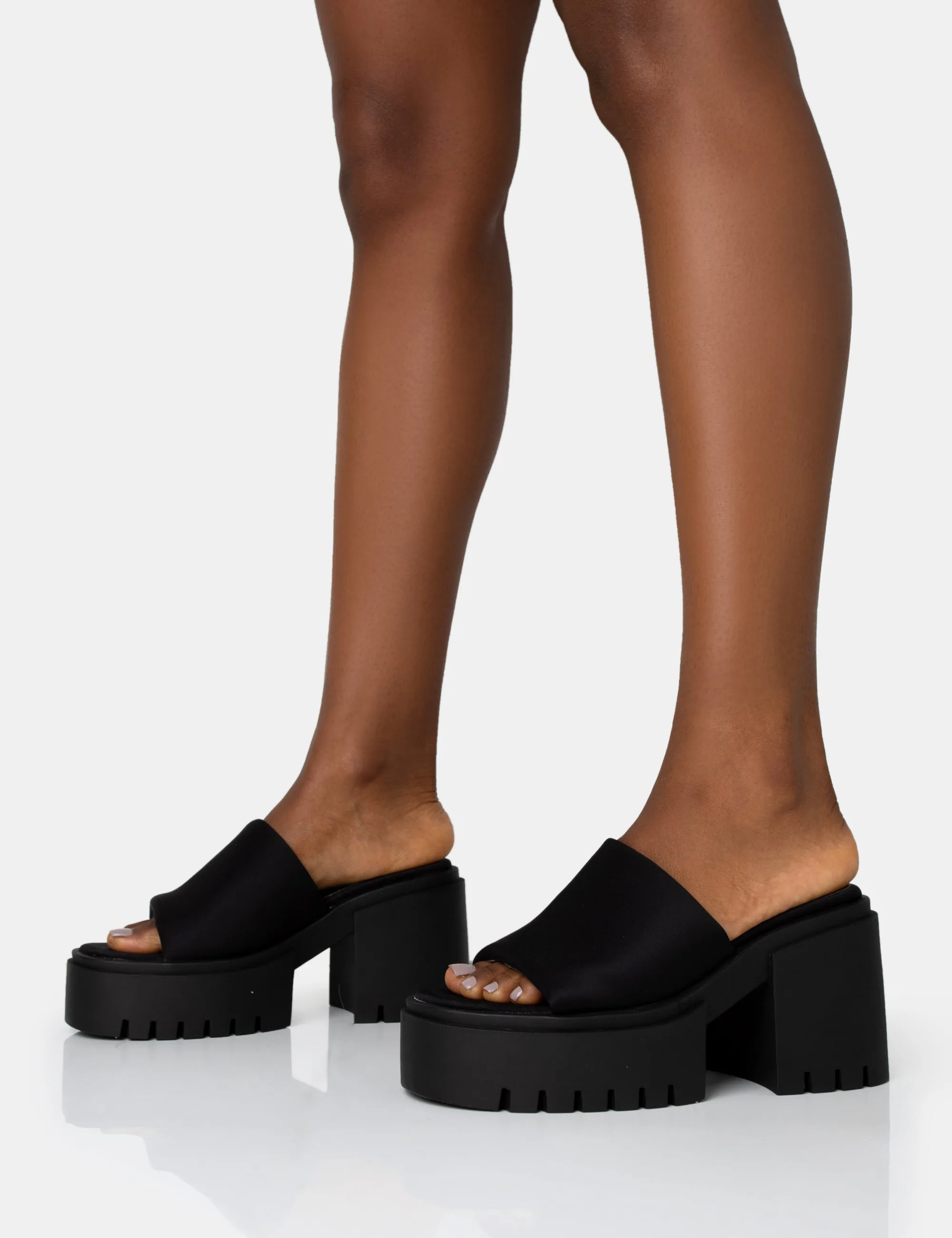 Sabeena Black Chunky Mule Round Toe Mid Heel Sandals sold by Public Desire product image thumbnail 3