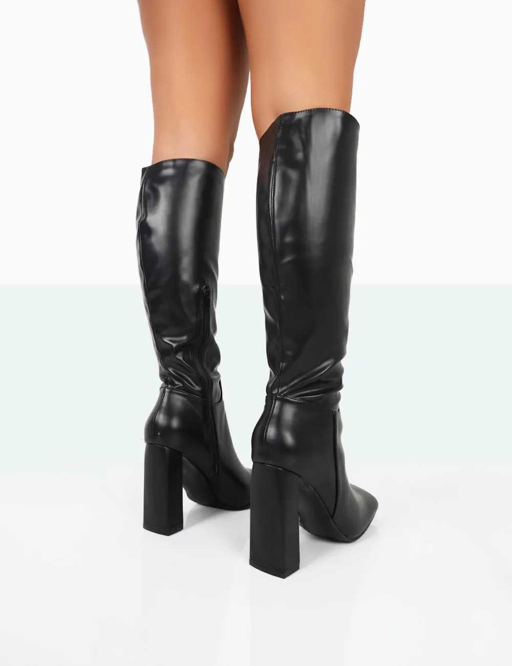 Gia Black Box PU Square Toe Block Heel Knee High Boots sold by Public Desire product image thumbnail 5
