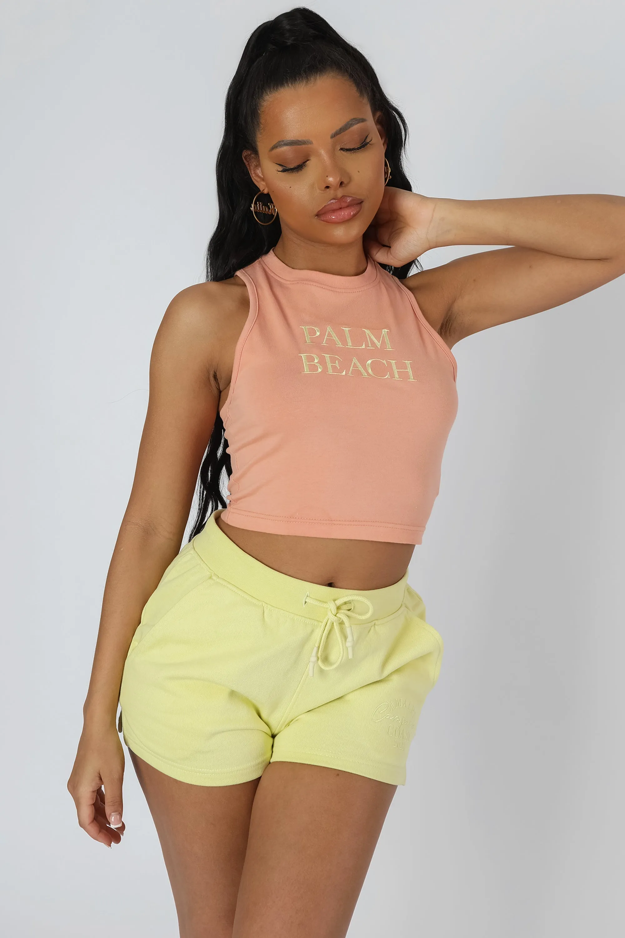 Palm Beach Embroidered Racer Crop Top Peach sold by Public Desire product image thumbnail 2