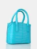 The Bode Blue Croc Square Top Handle Mini Bag sold by Public Desire