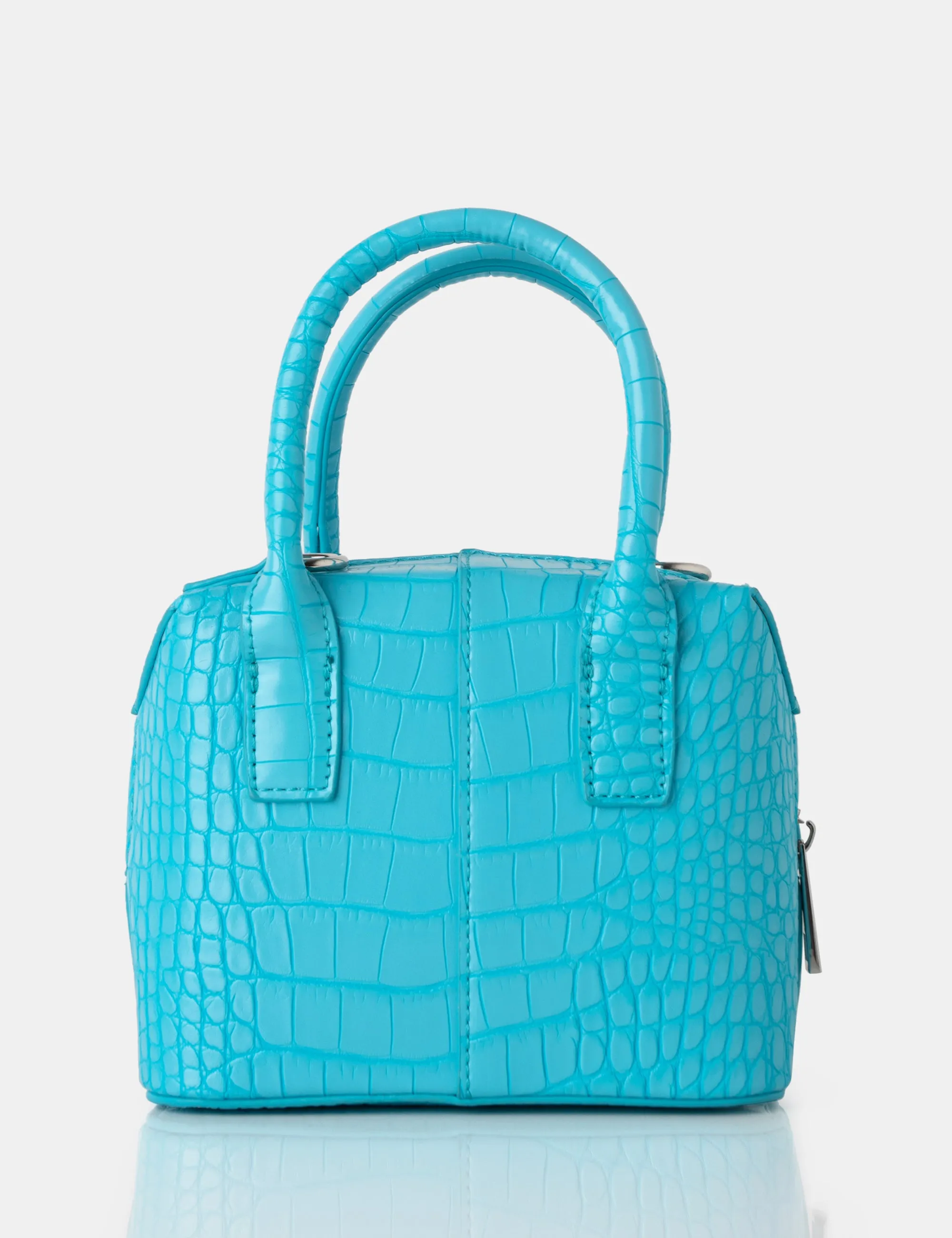 The Bode Blue Croc Square Top Handle Mini Bag sold by Public Desire