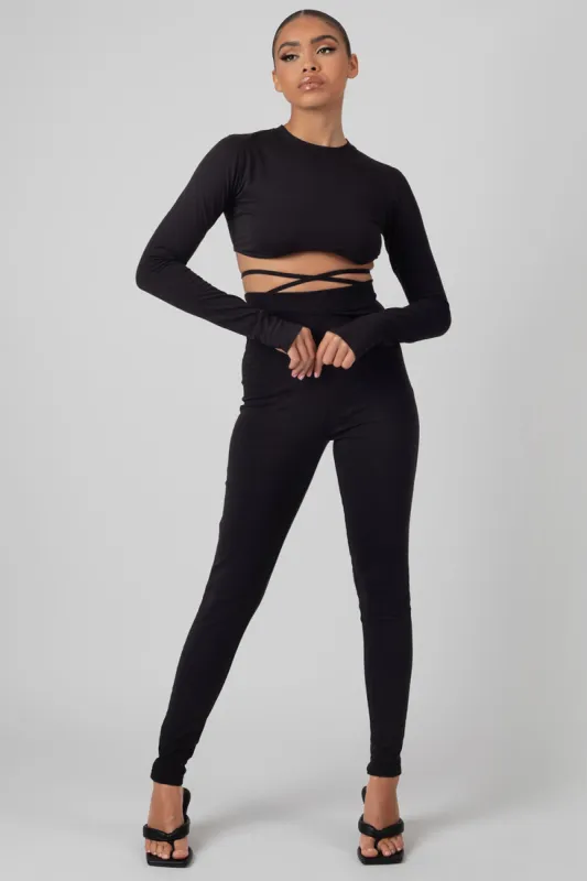 Tie Waist Leggings Black made by Public Desire