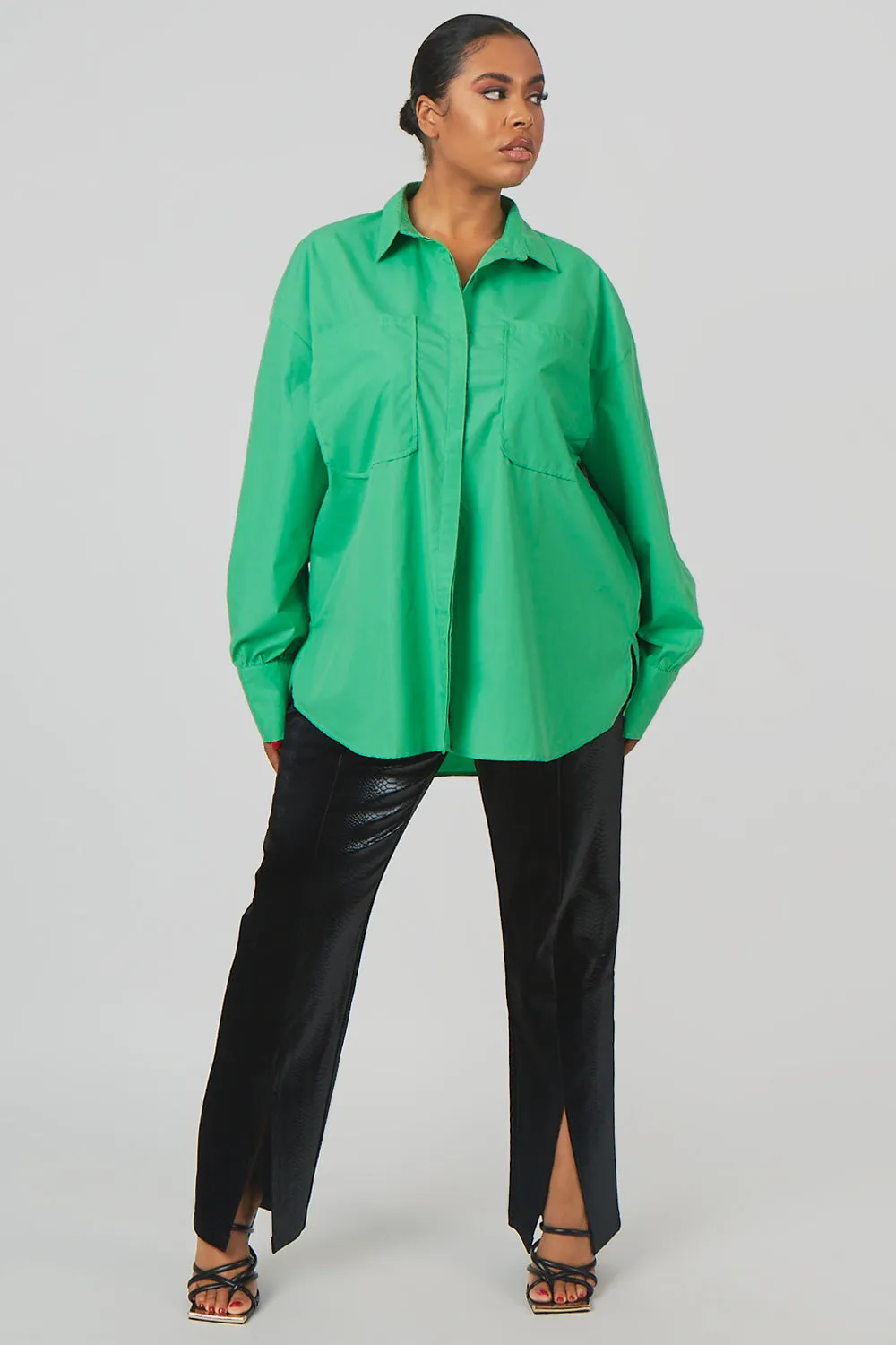 Curve Oversized Pocket Poplin Shirt Green sold by Public Desire product image thumbnail 3