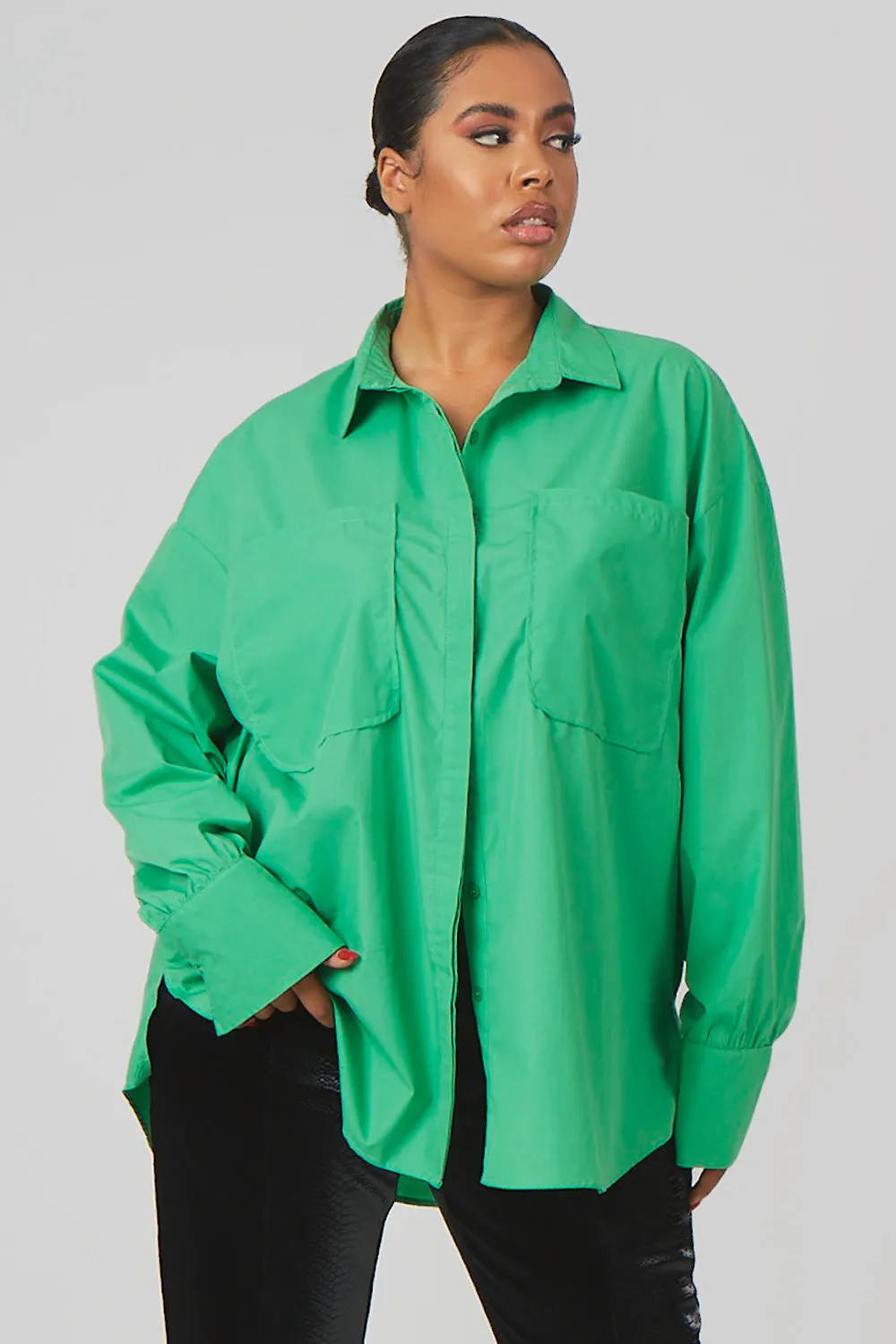 Curve Oversized Pocket Poplin Shirt Green sold by Public Desire