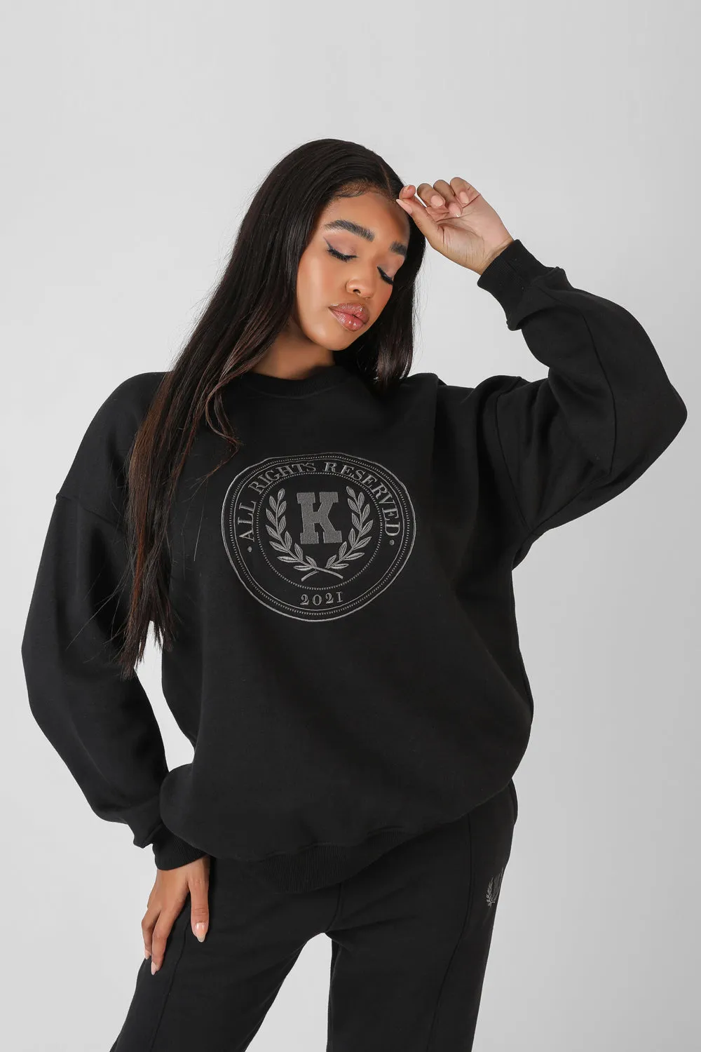 Kaiia Oversized Tonal Embroidered Sweatshirt Black sold by Public Desire