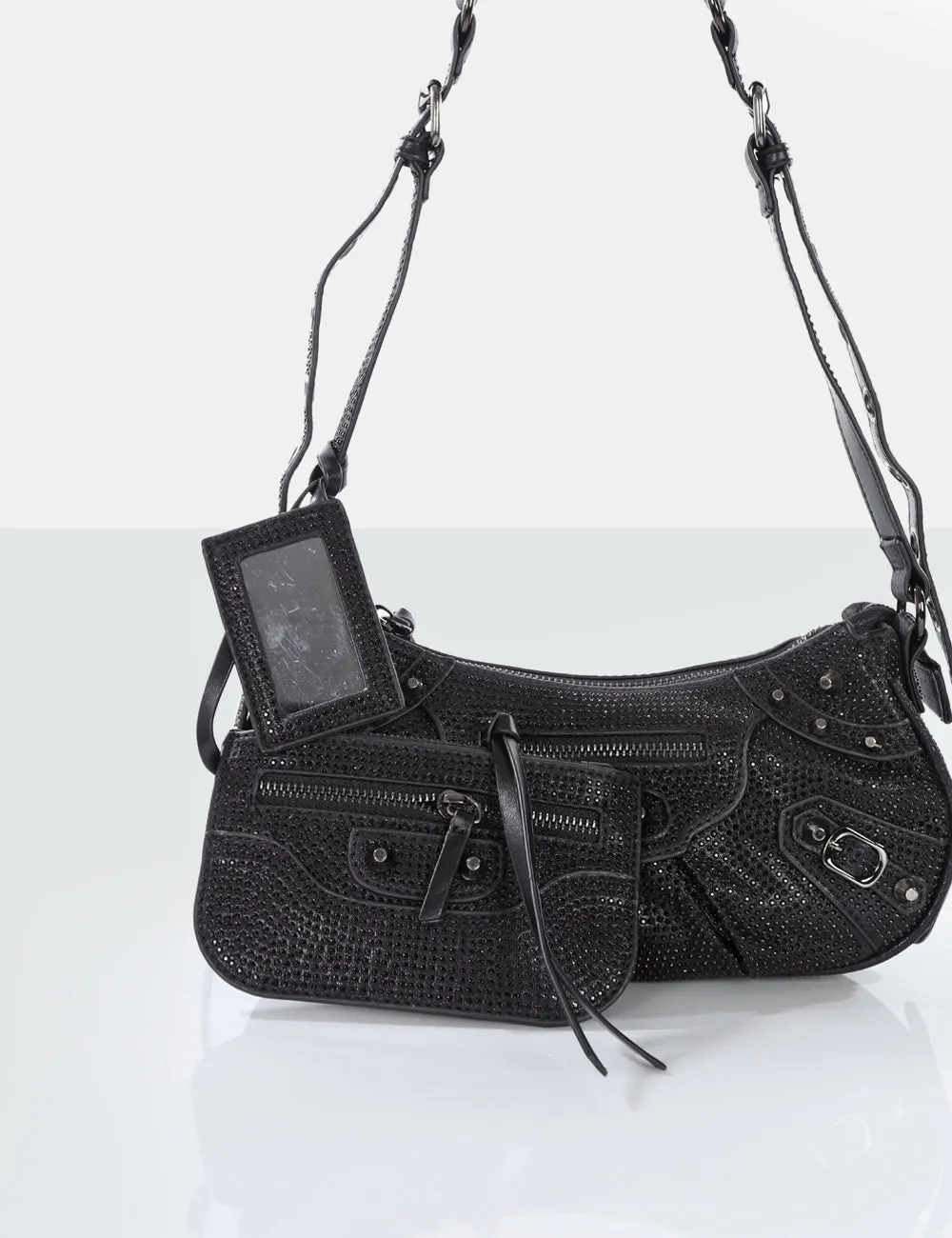 The Trackstar Black Diamante Studded Mirror Zip Detail Handbag sold by Public Desire product image thumbnail 3