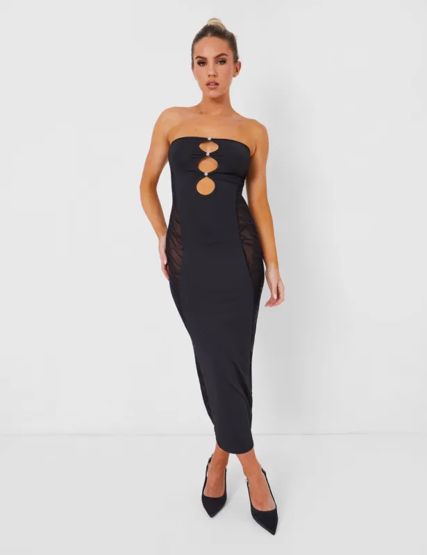 Mesh Lace Bandeau Midaxi Dress Black sold by Public Desire