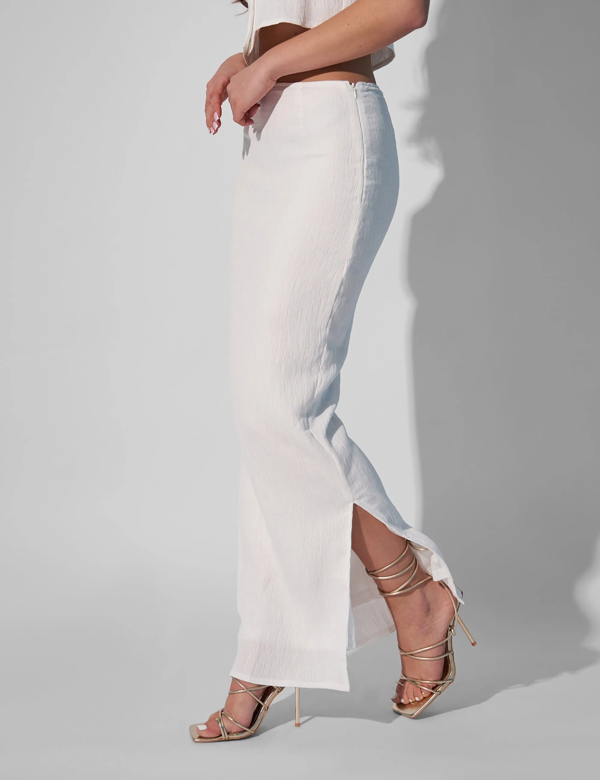Kaiia Textured Column Side Split Maxi Skirt Co-ord White sold by Public Desire product image thumbnail 2