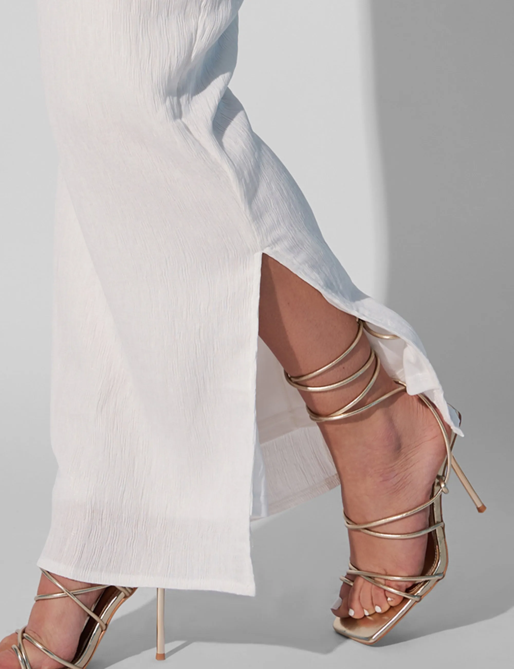 Kaiia Textured Column Side Split Maxi Skirt Co-ord White sold by Public Desire product image thumbnail 4