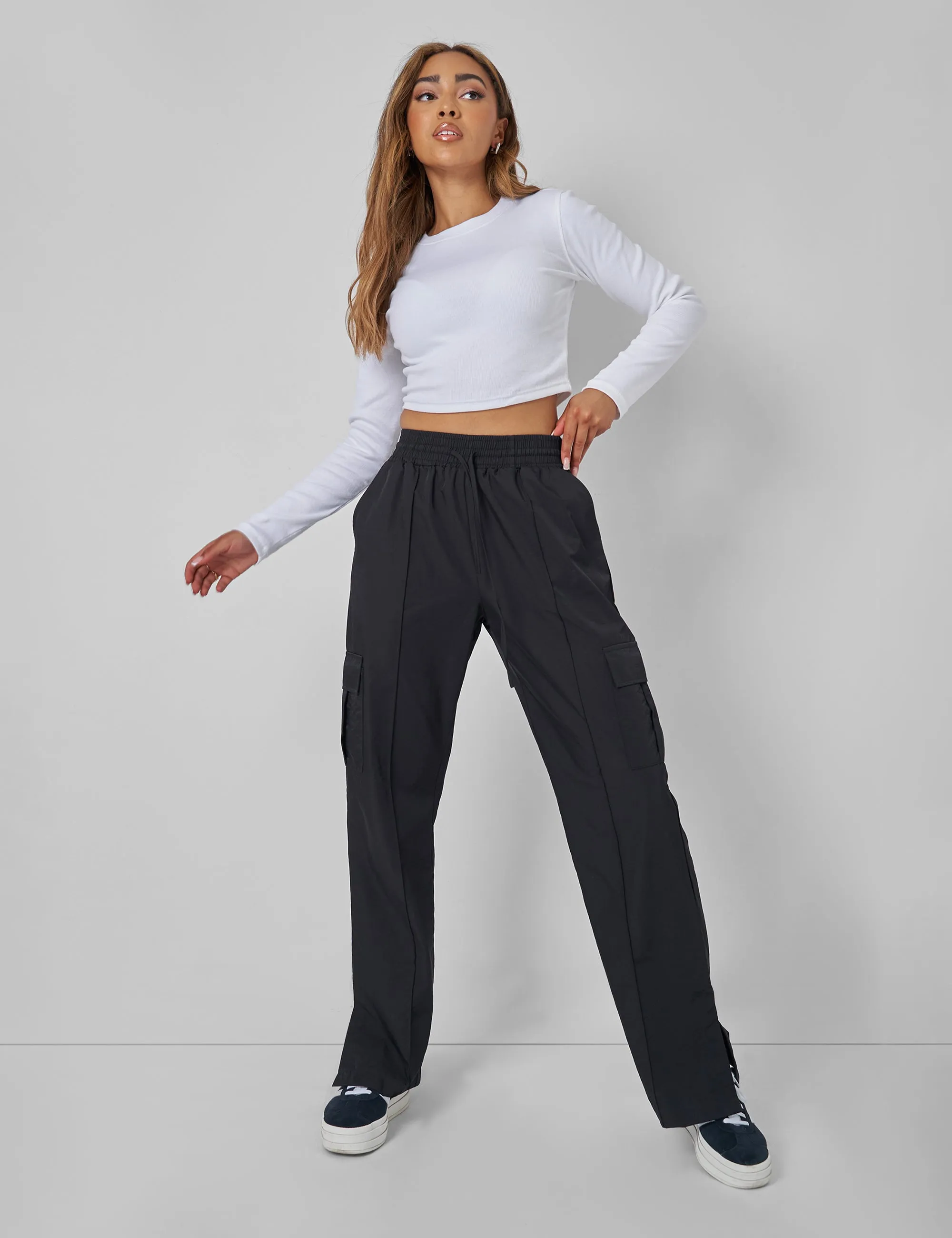 Split Hem Cargo Trousers Black sold by Public Desire