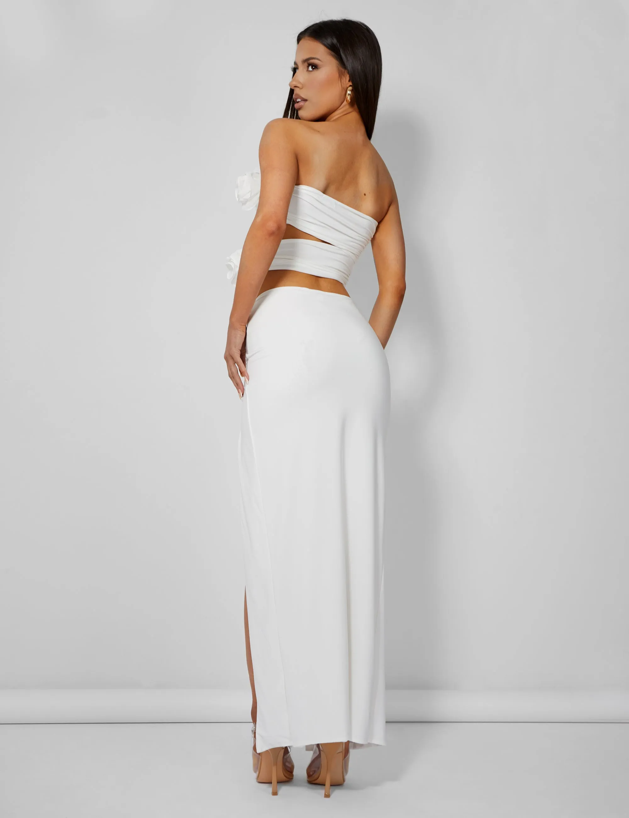 Rose Detail Extreme Split Maxi Skirt Ivory sold by Public Desire product image thumbnail 2