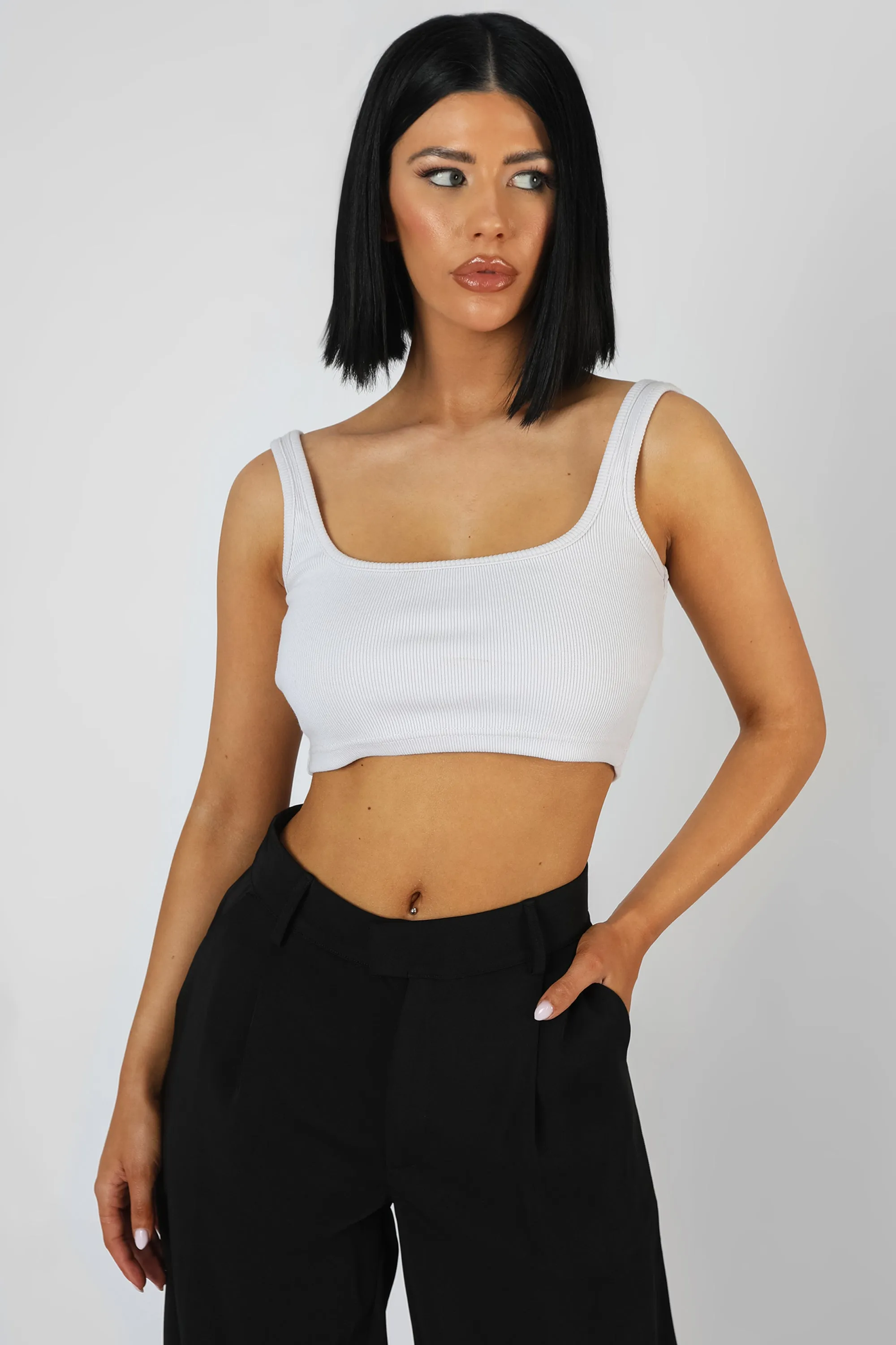 Square Neck Ribbed Crop Top Ecru sold by Public Desire product image thumbnail 2
