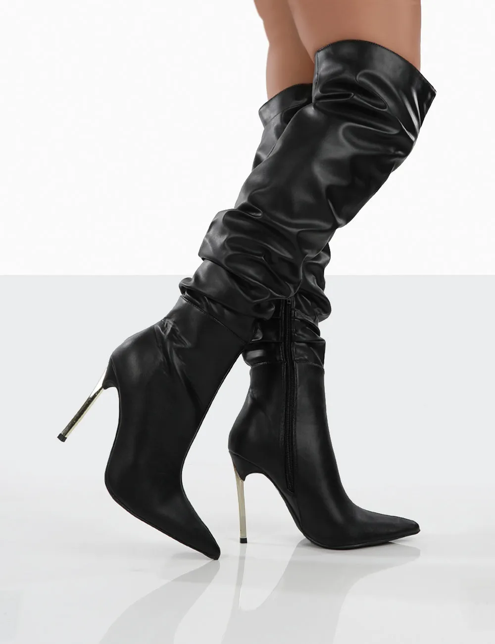 Energy Black PU Pointed Toe Over The Knee Heeled Boots sold by Public Desire product image thumbnail 4