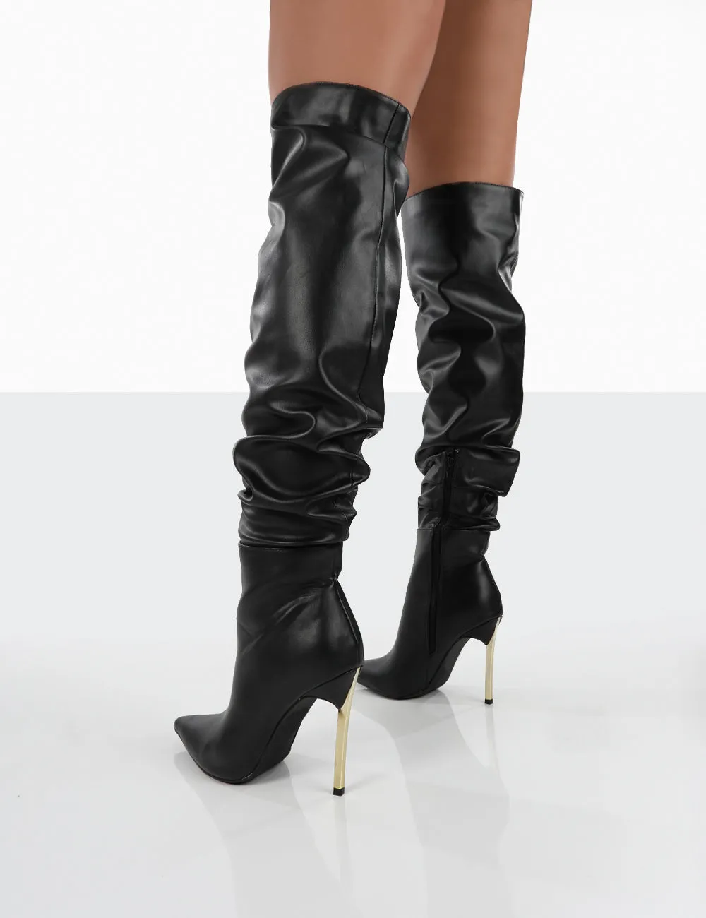 Energy Black PU Pointed Toe Over The Knee Heeled Boots sold by Public Desire product image thumbnail 2