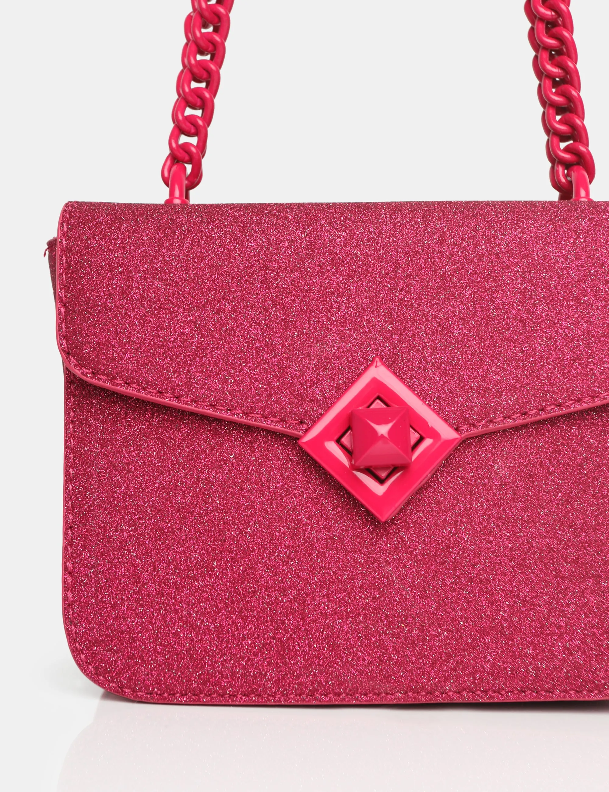 The Pixie Hot Pink Glitter Bag Chain Detail Shoulder Bag sold by Public Desire product image thumbnail 3