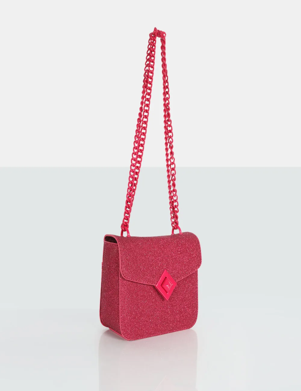 The Pixie Hot Pink Glitter Bag Chain Detail Shoulder Bag sold by Public Desire product image thumbnail 5
