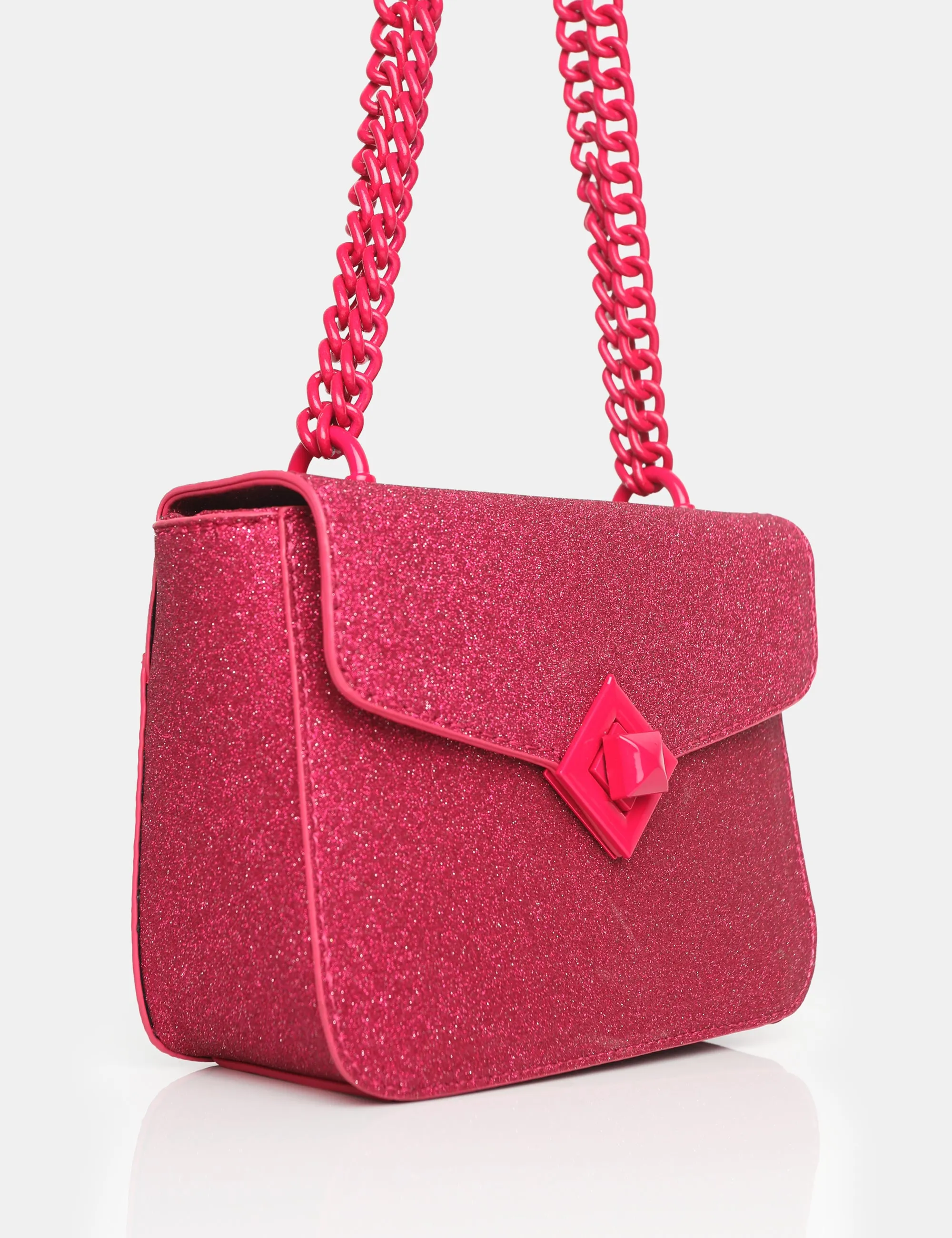 The Pixie Hot Pink Glitter Bag Chain Detail Shoulder Bag sold by Public Desire product image thumbnail 2