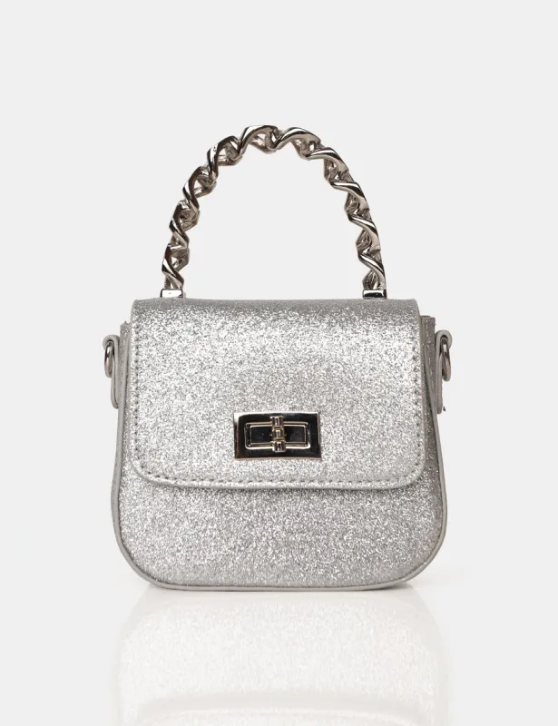 The Bridgerton Silver Glitter Mini Bag sold by Public Desire