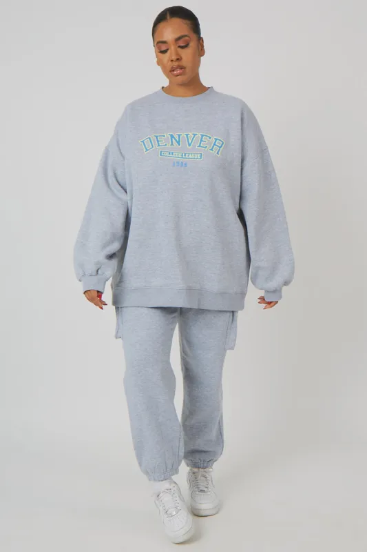 Curve Denver Print Oversized Sweatshirt Grey Marl sold by Public Desire