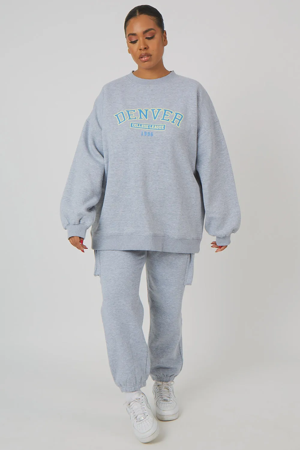 Curve Denver Print Oversized Sweatshirt Grey Marl sold by Public Desire