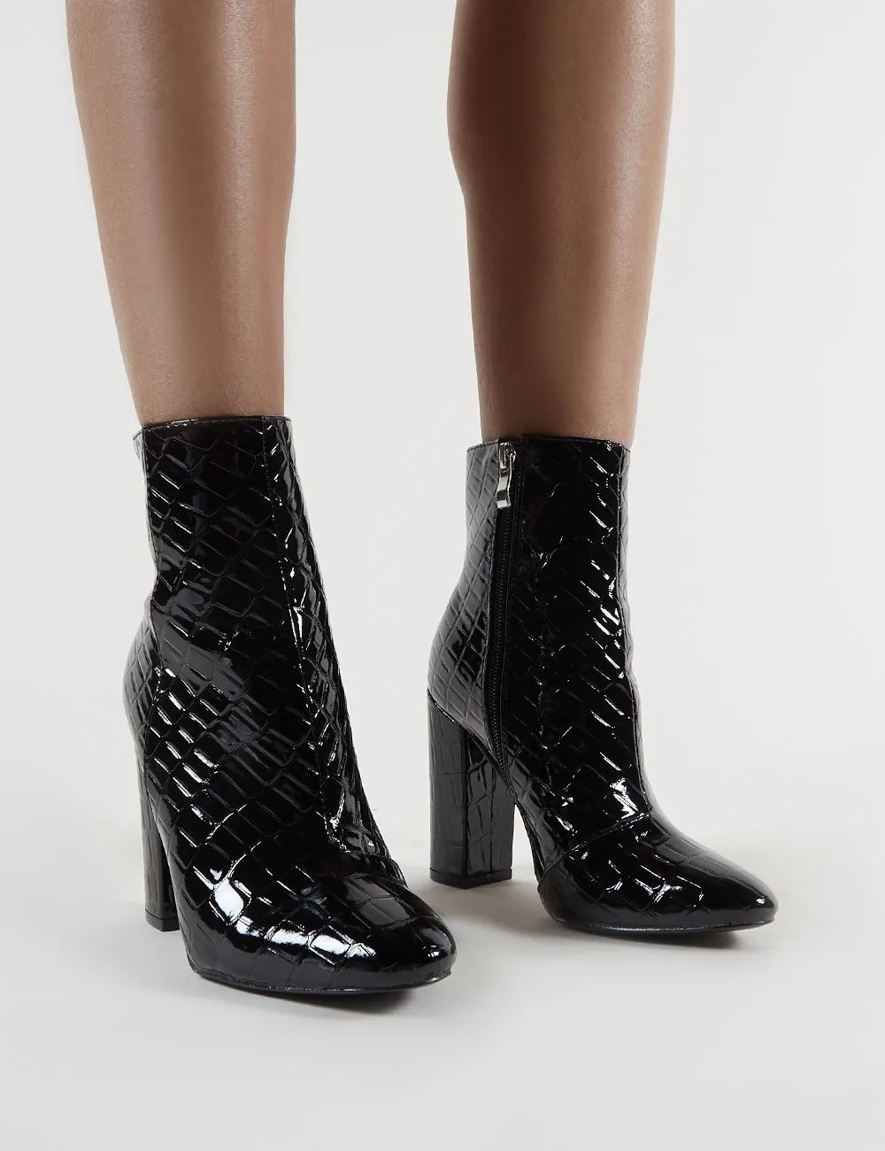 Presley Ankle Boots in Black Croc sold by Public Desire